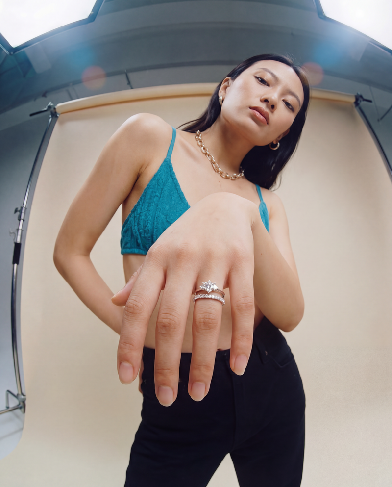 Cluster | Ring aus Silber 925 mit weisser Topas Navette Schliff aus unbekannt (0,55 ct) von Lulu Amani