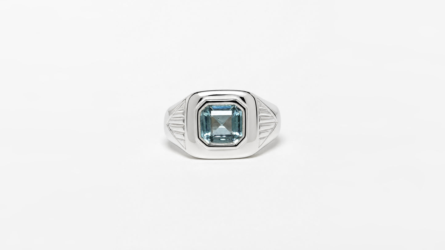 Signet Ring Aquamarine | Ring aus Silber 925 mit Aquamarin oktagon Schliff aus unbekannt (1,8 ct) - Bild 1 von Lulu Amani
