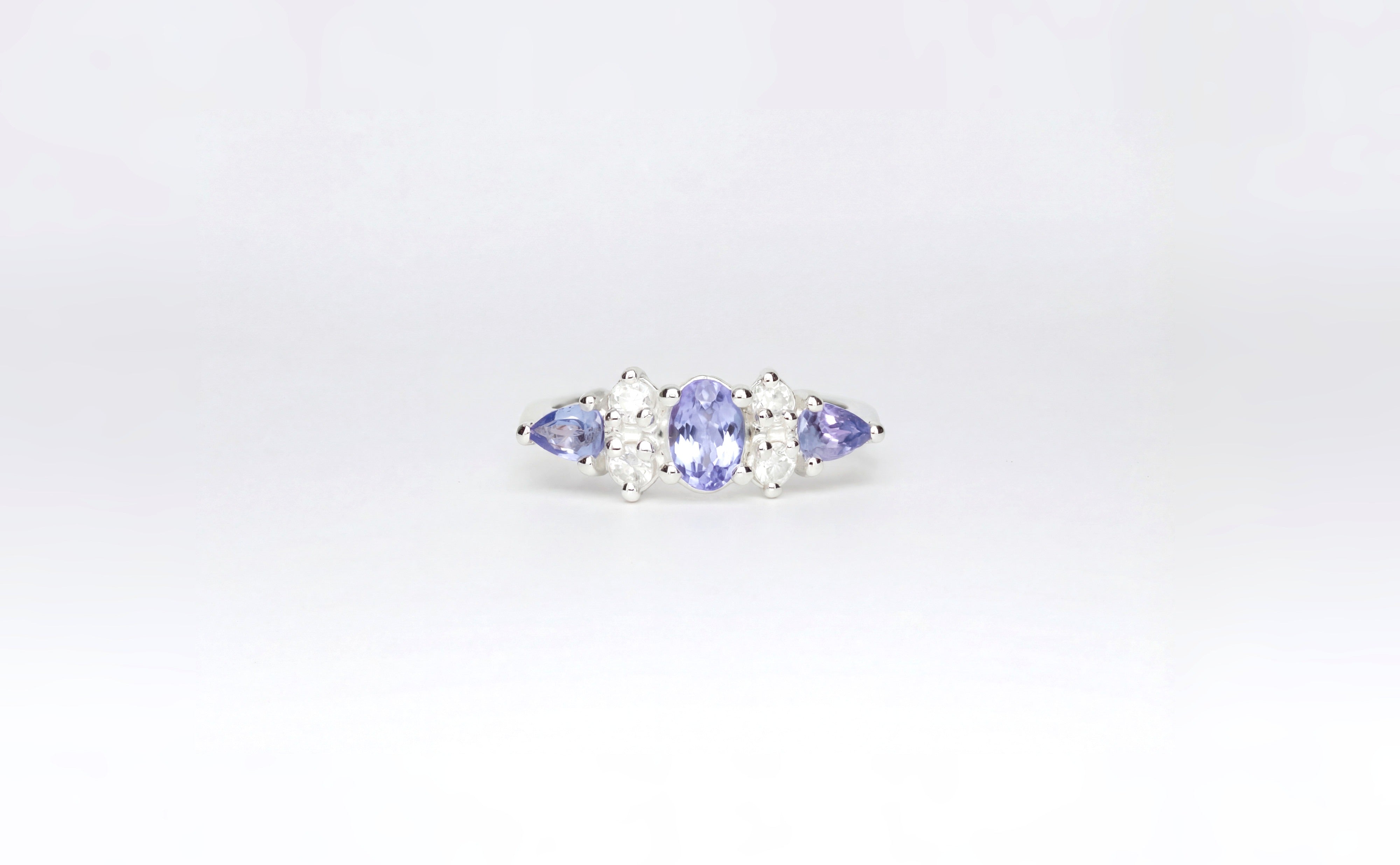 Cluster Ring with Tanzanite and white Zircon