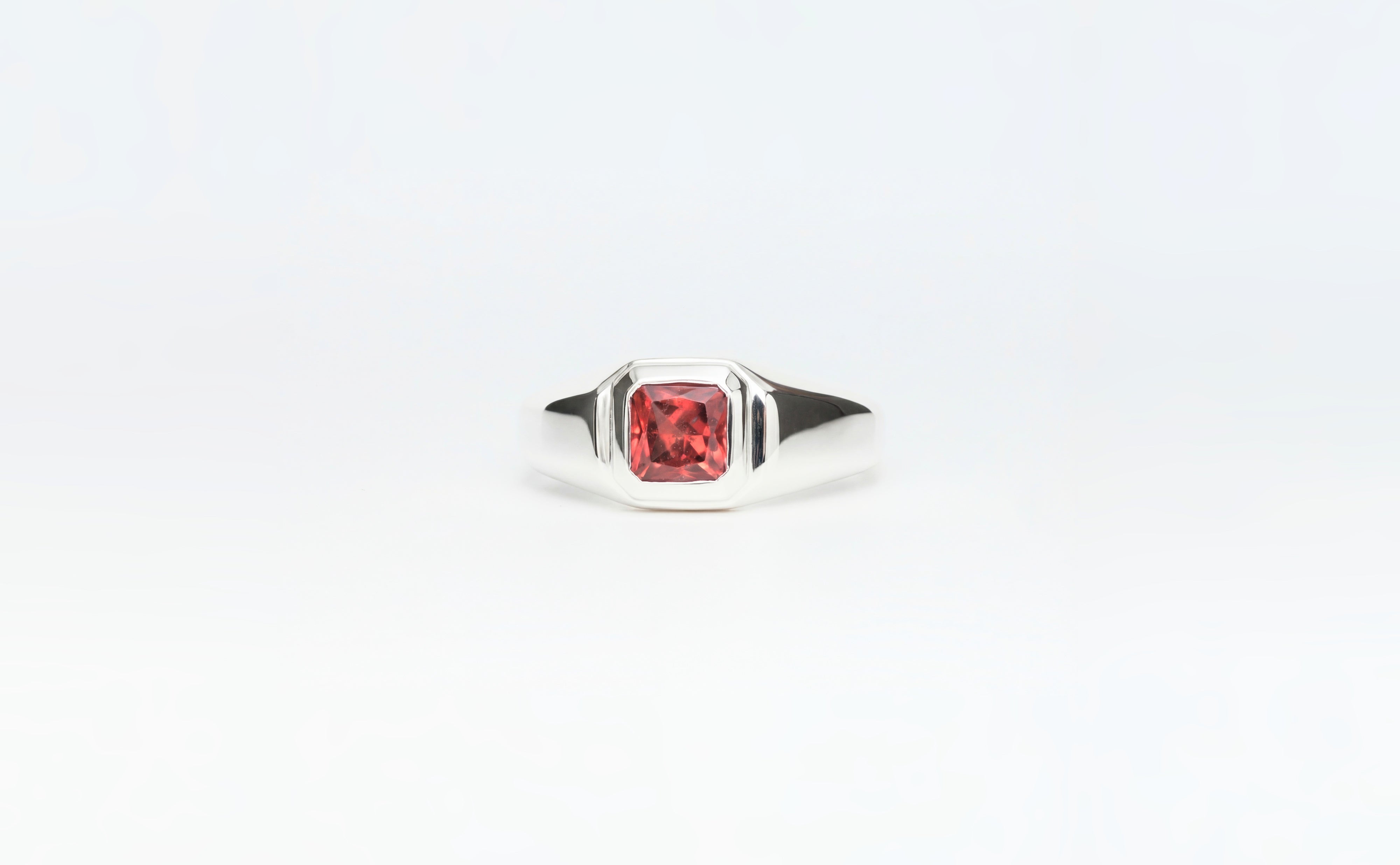 Signet ring octagon w/ Malaya Garnet